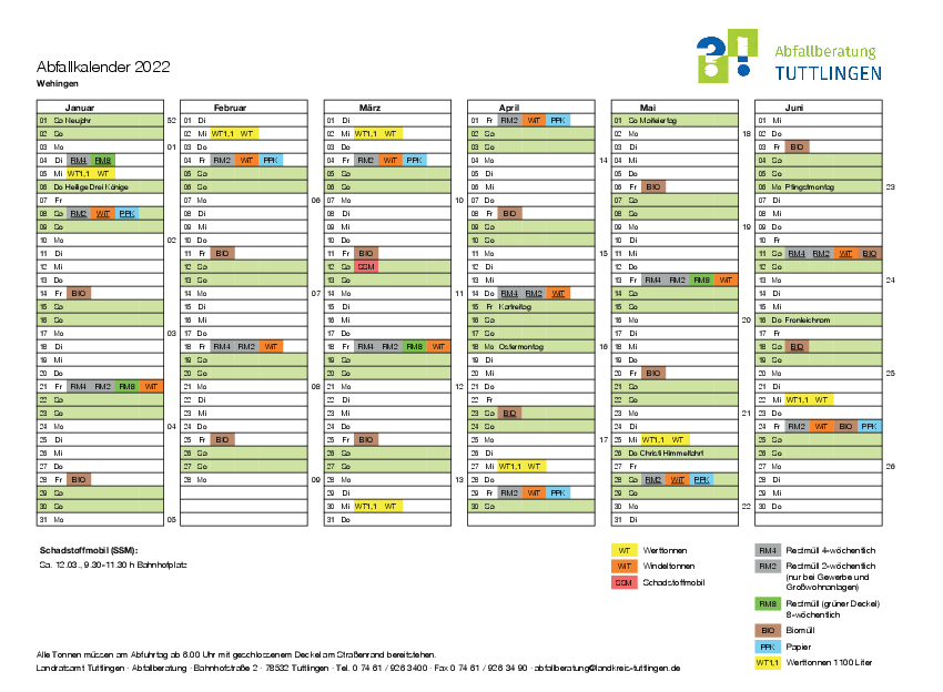  Abfallkalender 2022 Gemeinde Wehingen 