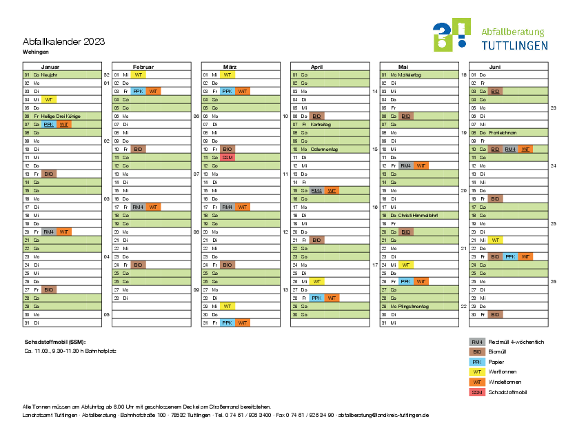  Abfallkalender 2023 der Gemeinde Wehingen 